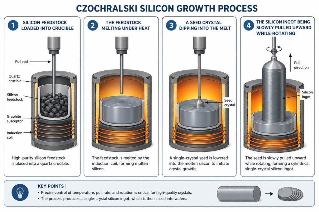 Czochralski process diagram silicon ingot