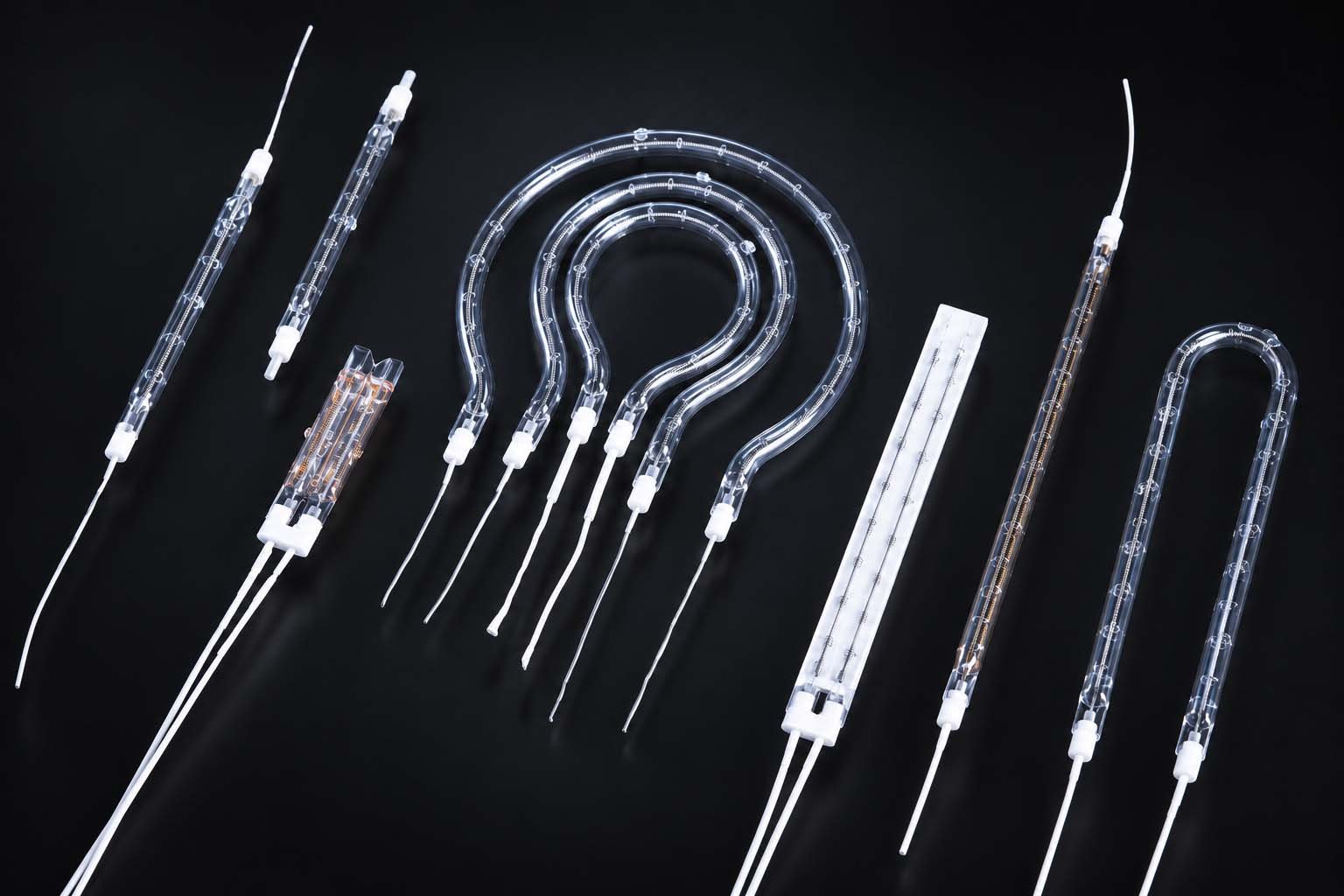 Curved U-shaped and straight quartz infrared heating lamps for quartz lamp holders heater components