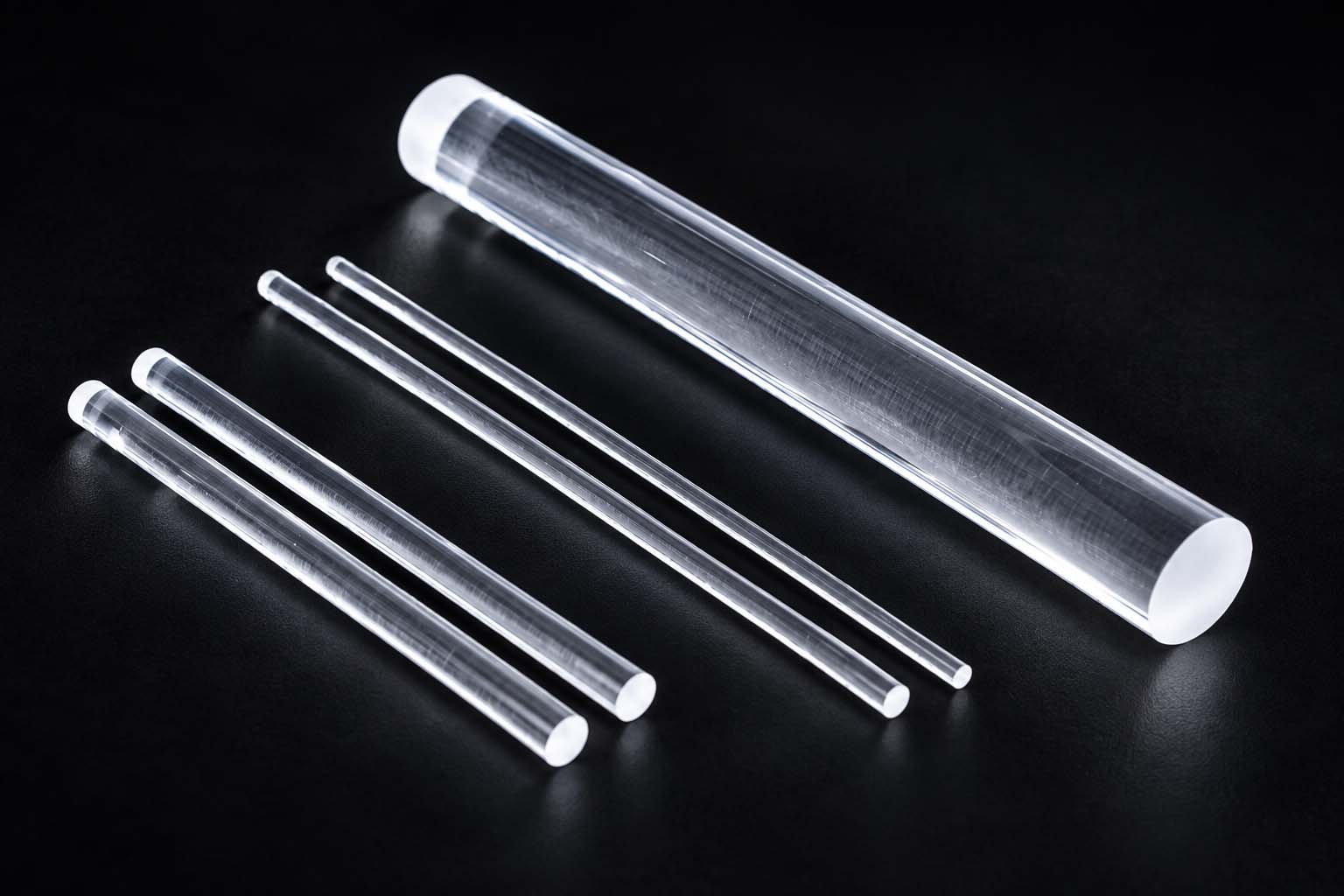 Flame-fused transparent quartz rods in large and small diameters for fused quartz rods