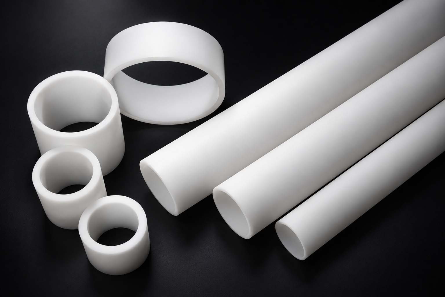 Large opaque quartz tubes and short heavy-wall ring sections for opaque milky colored translucent quartz tubes