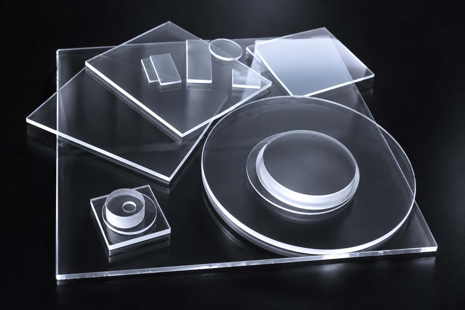 Polished transparent quartz square plates and circular disc blanks for quartz discs