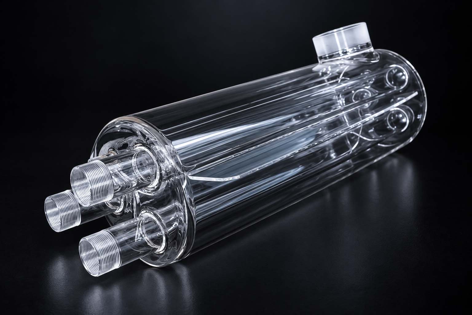 Cylindrical quartz process tube assembly with multiple end ports for quartz process chambers bell jars covers