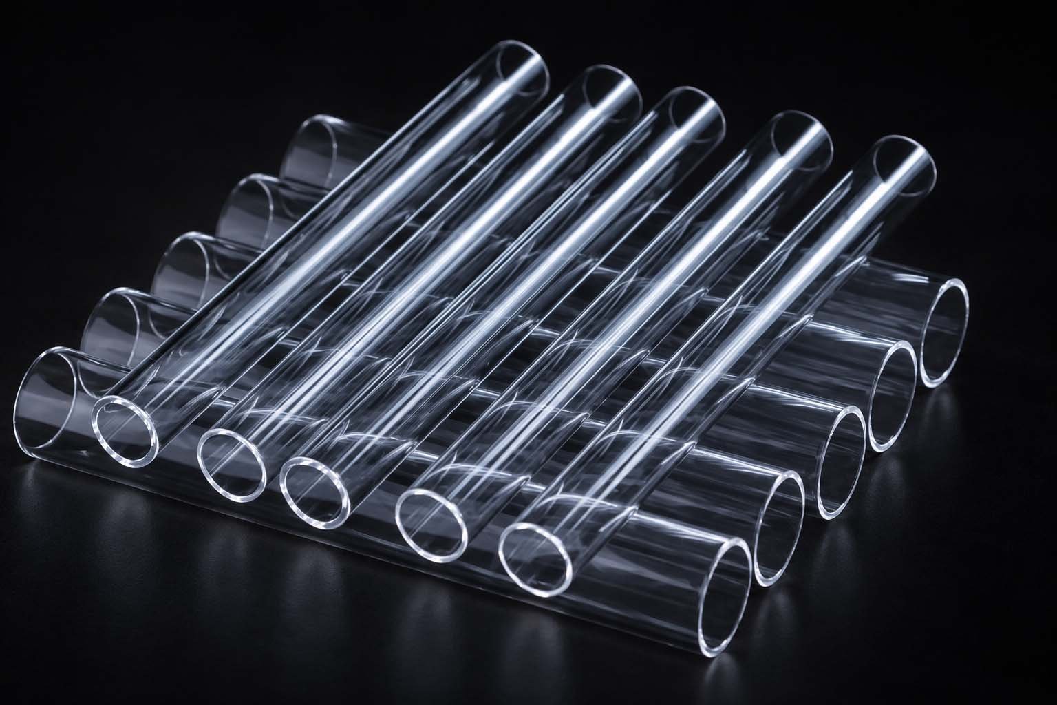 Transparent open-ended quartz tubes with varied diameters for quartz glass tubes